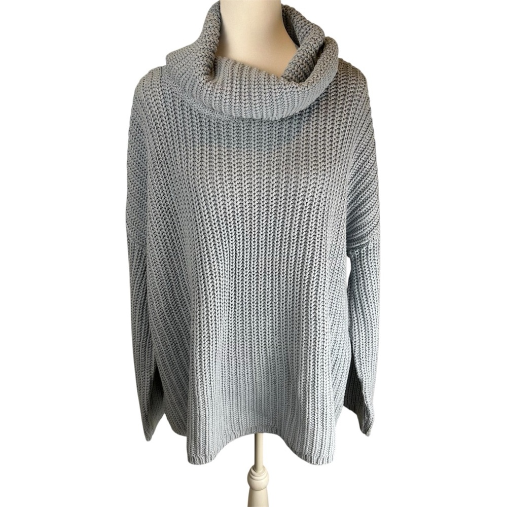 Haven Chunky Knit Ribbed Cowl Neck Sweater Light Blue NWT - Size XXL